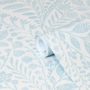 Image of GoodHome Dryade Blue Leaves Textured Wallpaper