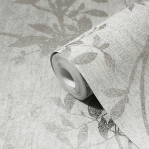 Image of GoodHome Hirta Grey Floral Textured Wallpaper