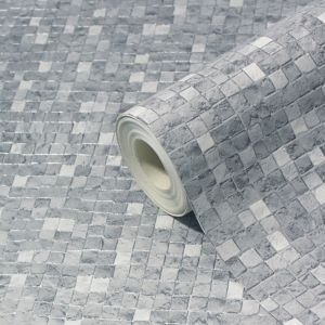 Image of GoodHome Dunni Grey Mosaic Textured Wallpaper