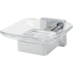 Image of GoodHome Alessano Silver effect Chrome-plated Glass & steel Wall-mounted Soap dish