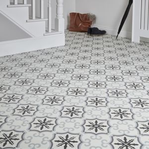 Image of Hydrolic Black & white Matt Flower Porcelain Floor tile Pack of 25 (L)200mm (W)200mm