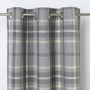 Image of Podor Grey Check Unlined Eyelet Curtain (W)117cm (L)137cm Single