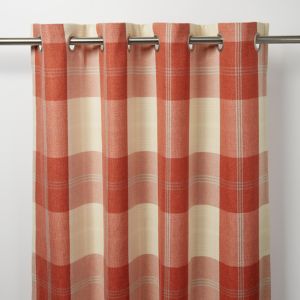Image of Podor Orange & white Check Unlined Eyelet Curtain (W)140cm (L)260cm Single