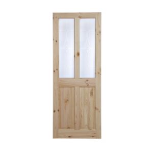 Image of 4 panel Etched Frosted Glazed Knotty pine LH & RH Internal Door (H)2040mm (W)826mm