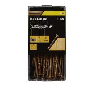 Image of TurboDrive Yellow zinc-plated Steel Wood Screw (Dia)5mm (L)90mm Pack of 20