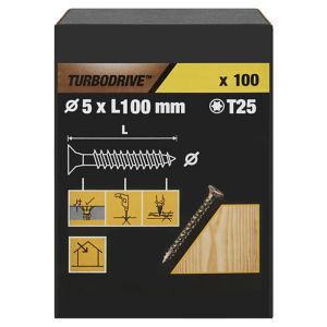 Image of TurboDrive Yellow zinc-plated Steel Wood Screw (Dia)5mm (L)100mm Pack of 100