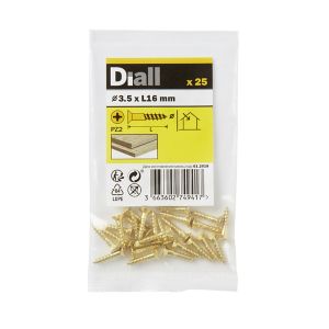 Image of Diall Brass Wood Screw (Dia)3.5mm (L)16mm Pack of 25