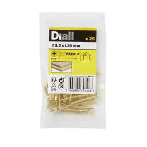 Image of Diall Brass Wood Screw (Dia)3.5mm (L)30mm Pack of 25