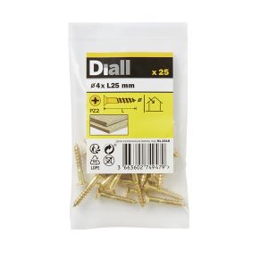 Image of Diall Brass Wood Screw (Dia)4mm (L)25mm Pack of 25