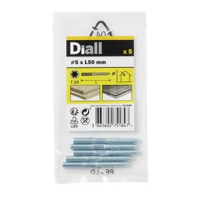 Image of Diall Yellow zinc-plated Carbon steel Dowel screw (Dia)5mm (L)50mm Pack of 5