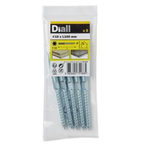 Image of Diall Yellow zinc-plated Carbon steel Dowel screw (Dia)10mm (L)100mm Pack of 5