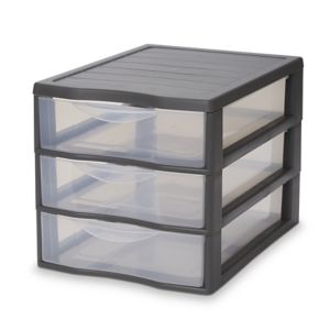 Image of Form Kontor Clear & grey 45L 3 drawer Stackable Tower unit