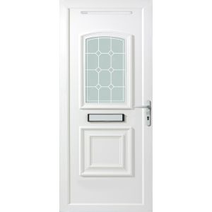 Image of B&Q Ashgrove 2 panel Diamond bevel Frosted Glazed White uPVC LH External Front Door set (H)2055mm (W)920mm