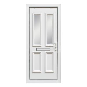 Image of 4 panel Diamond bevel Frosted Glazed White uPVC LH External Front Door set (H)2055mm (W)840mm