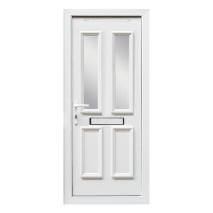Image of 4 panel Diamond bevel Frosted Glazed White uPVC RH External Front Door set (H)2055mm (W)840mm