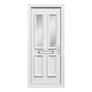 Image of 4 panel Diamond bevel Frosted Glazed White uPVC LH External Front Door set (H)2055mm (W)920mm