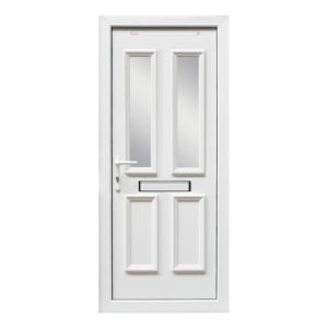 Image of 4 panel Diamond bevel Frosted Glazed White uPVC RH External Front Door set (H)2055mm (W)920mm