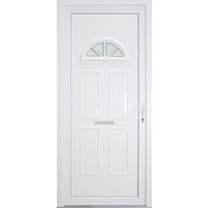 Image of B&Q Carolina Frosted Glazed White uPVC LH External Front Door set (H)2055mm (W)920mm