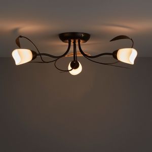 Image of Honos Brushed Black & brown 3 Lamp Ceiling light