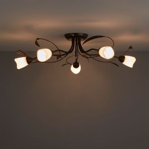 Image of Honos Brushed Black & brown 5 Lamp Ceiling light