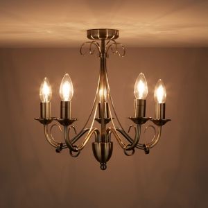 Image of Inuus Brushed Antique brass effect 5 Lamp Chandelier Ceiling light