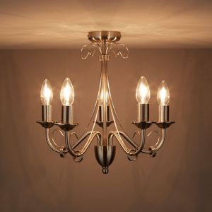 Image of Inuus Brushed Chrome effect 5 Lamp Chandelier Ceiling light