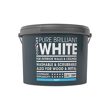 Colours Washable Scrubbable White Matt Emulsion Paint 2 5l Departments Diy At B Q