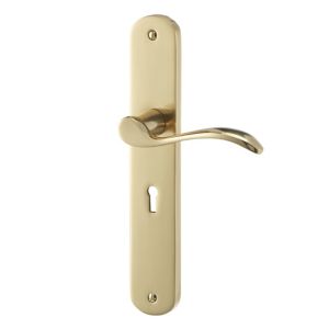 Image of Colours Chelm Brushed Gloss White Brass Scroll Lock Door handle (L)120mm Pair