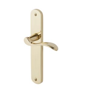 Image of Colours Chelm Brushed Brass Scroll Latch Door handle (L)120mm Pair