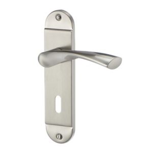 Image of Colours Breage Satin Nickel effect Steel Curved Lock Door handle (L)121mm Pair
