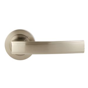 Image of Colours Satin Nickel effect Aluminium Straight Latch Push-on rose Door handle (L)115mm Pair