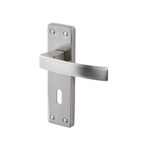 Image of Colours Beauce Satin Nickel effect Aluminium & steel Straight Lock Door handle (L)115mm Pair