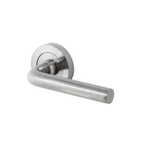 Image of Colours Satin Nickel effect Aluminium Straight Latch Push-on rose Door handle (L)120mm Pair