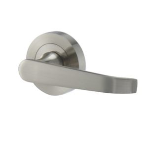 Image of Colours Satin Nickel effect Steel Straight Latch Push-on rose Door handle (L)101mm Pair