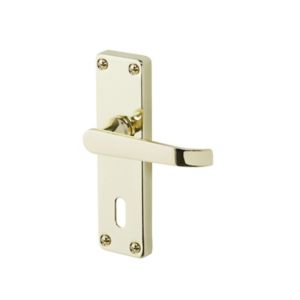 Image of Colours Arsk Polished Brass effect Steel Straight Lock Door handle (L)101mm Pair