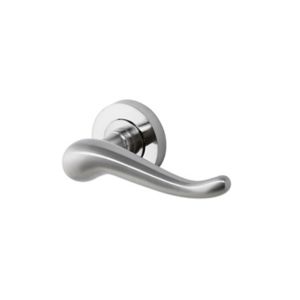 Image of Colours Rhyl Satin Nickel effect Brass Curved Latch Push-on rose Door handle (L)119mm Pair