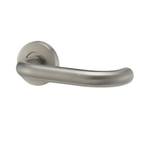 Image of Colours Quéant Brushed Nickel effect Stainless steel Straight Latch Push-on rose Door handle (L)140mm Pair
