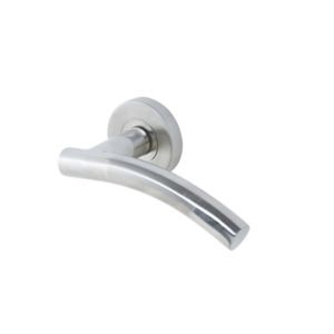 Image of Colours Neia Brushed Nickel effect Stainless steel Curved Latch Push-on rose Door handle (L)140mm Pair