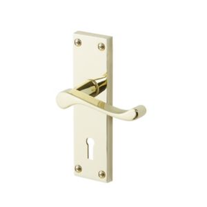Image of Colours Nehou Polished Brass effect Zamac Scroll Lock Door handle (L)96mm Pair