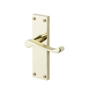 Image of Colours Nehou Polished Brass effect Zamac Scroll Latch Door handle (L)96mm Pair
