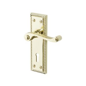 Image of Colours Menet Polished Brass effect Zamac Scroll Lock Door handle (L)100mm Pair