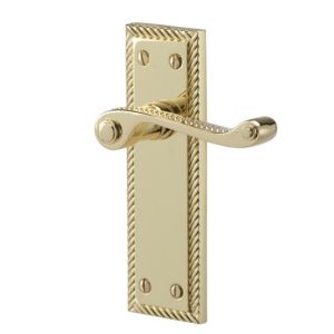 Image of Colours Menet Polished Brass effect Zamac Scroll Latch Door handle (L)100mm Pair