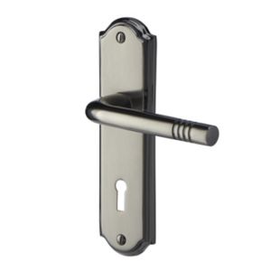 Image of Colours Meldon Satin Iridium effect Brass Straight Lock Door handle (L)115mm Pair