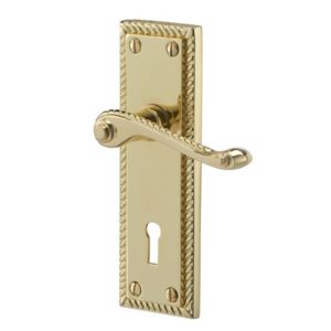 Image of Colours Louga Polished Brass effect Zamac Scroll Lock Door handle (L)92mm Pair