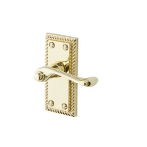 Image of Colours Louga Polished Brass effect Zamac Scroll Latch Door handle (L)92mm Pack of 3