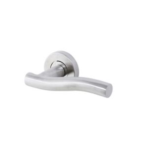 Image of Colours Lalin Satin Nickel effect Stainless steel Curved Latch Push-on rose Door handle (L)130mm Pair