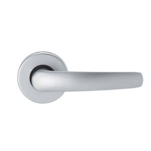 Image of Colours Satin Stainless steel effect Aluminium Straight Latch Push-on rose Door handle (L)109mm Pair