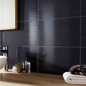 Image of Salerna Black Gloss Linear Ceramic Wall tile Pack of 17 (L)250mm (W)400mm