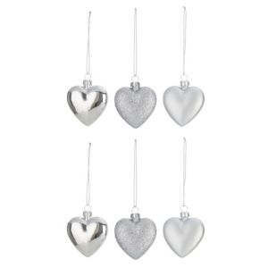 Image of Assorted Silver effect Heart Decorations Pack of 6
