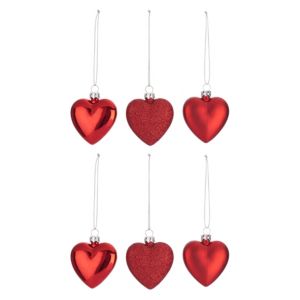 Image of Assorted Red Heart Decorations Pack of 6